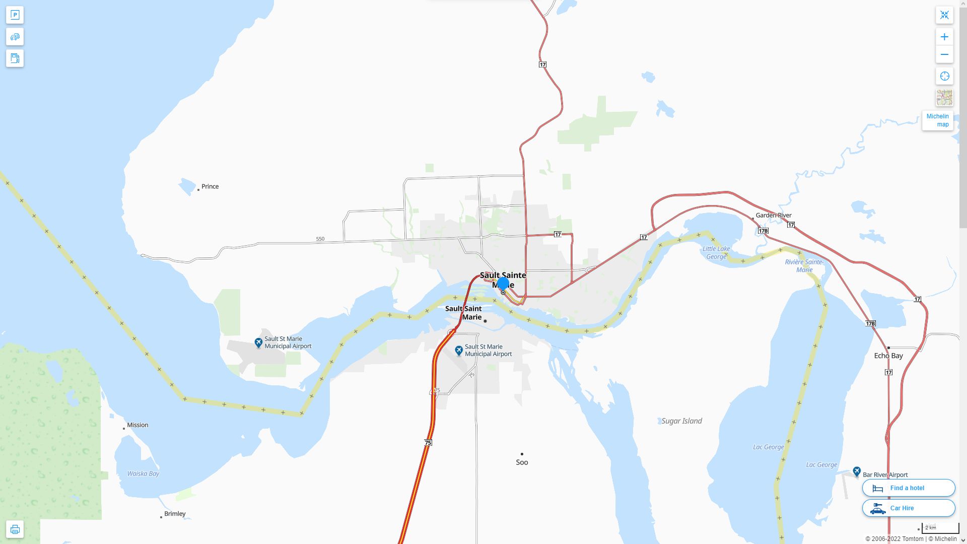 Sault Ste. Marie Canada Autoroute et carte routiere